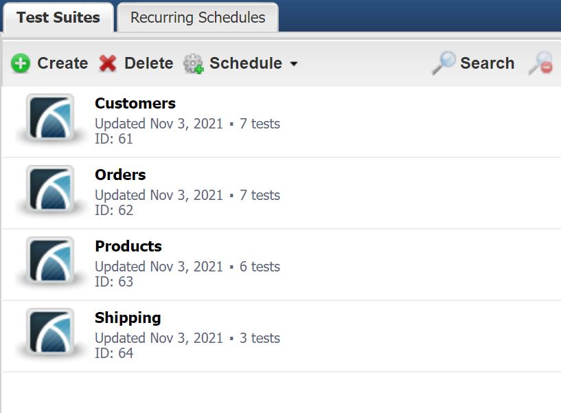 QuerySurge™ Test Suite List View – Customer Support
